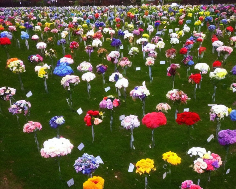 Vibrant Flower Bouquet Field on Cloudy Day