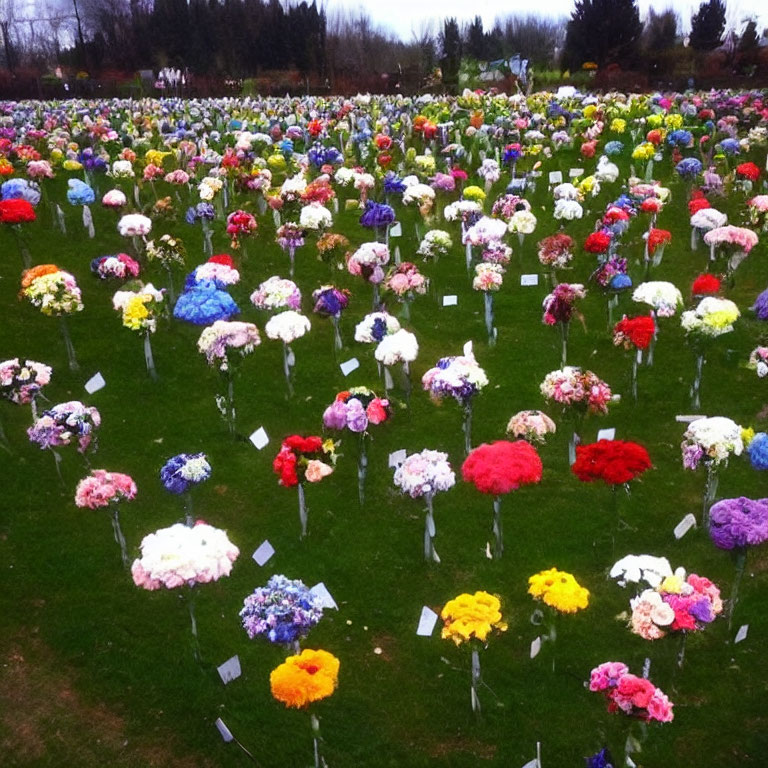 Vibrant Flower Bouquet Field on Cloudy Day