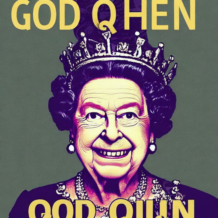 Pop art style graphic of a woman with a crown and stylized text "GOD QHEEN