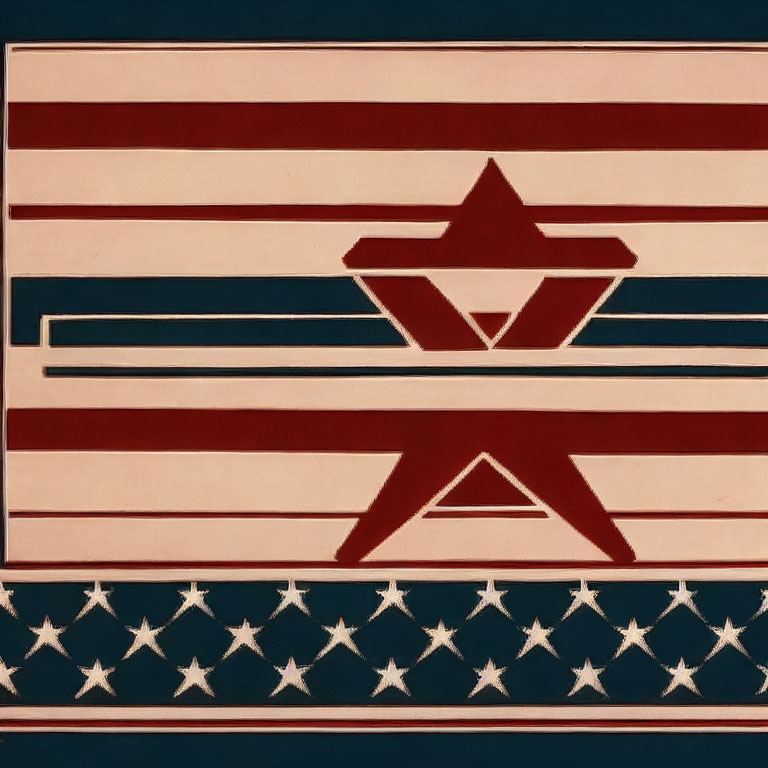 Stylized American flag graphic with central star and arrows