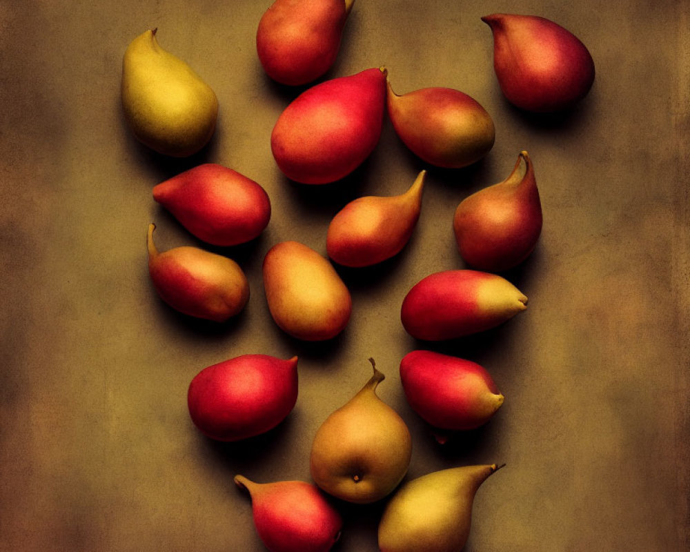 Assorted Colorful Pears in Vintage Texture Effect