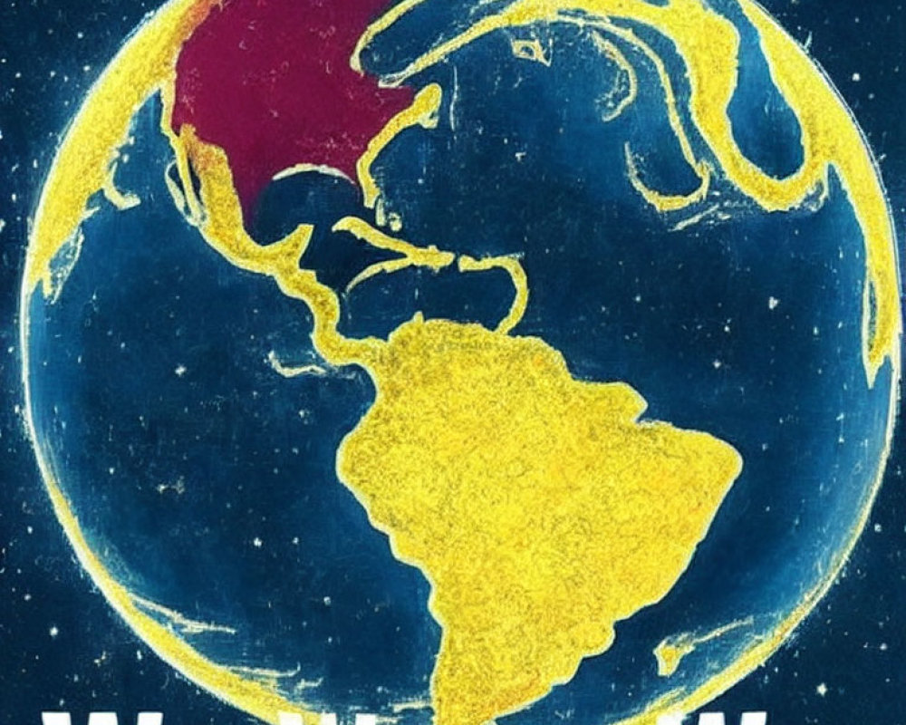 Artistic Earth representation with unique text overlay.