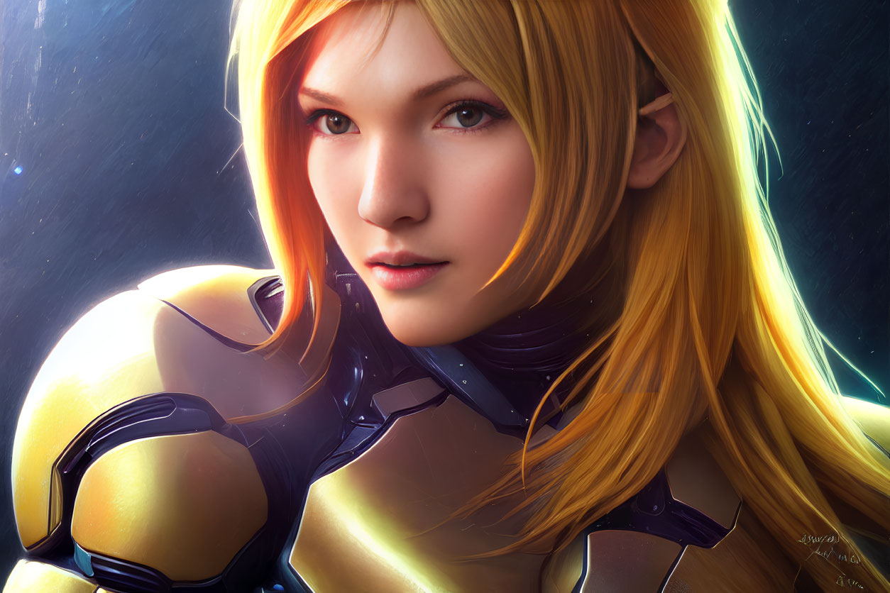 Blonde-Haired Woman in Futuristic Yellow Armor Suit