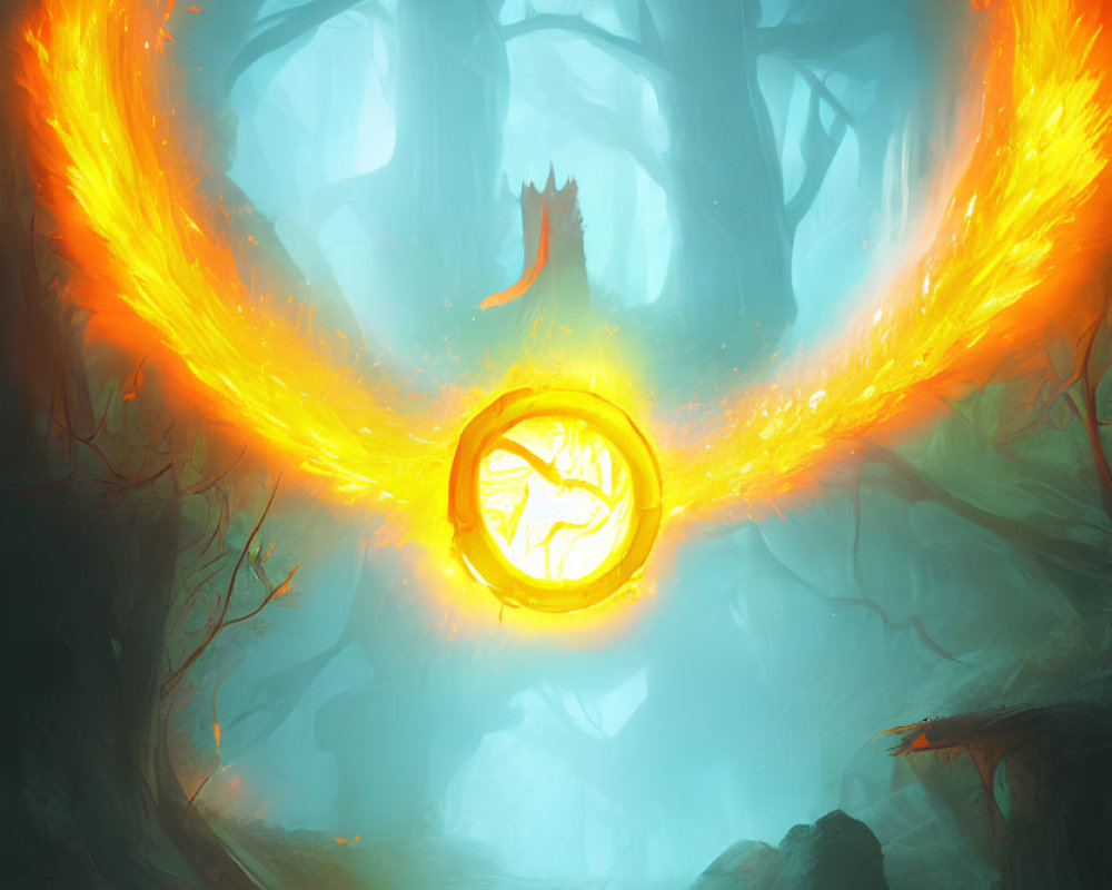 Ethereal orange ring in mystical forest scene