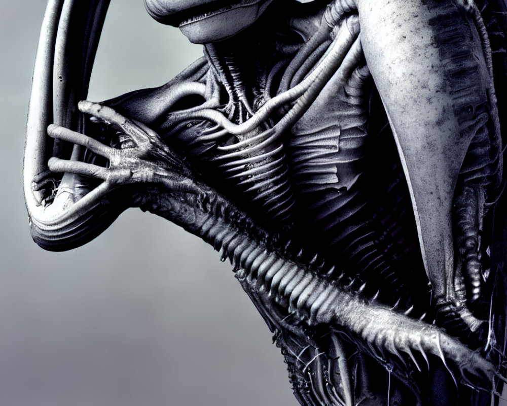 Detailed Close-Up of Alien Creature's Biomechanical Design