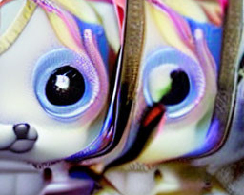 Colorful Distorted Reflection of Cartoonish Animal Toy on Metallic Surface