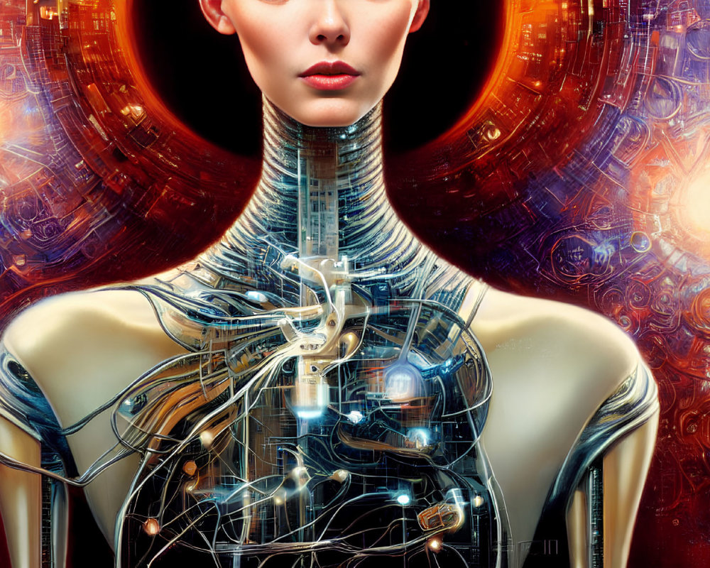 Futuristic Female Android with Metallic Body and Advanced Technological Designs