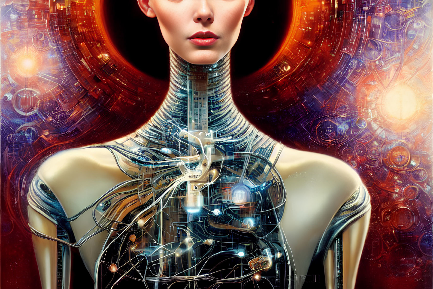 Futuristic Female Android with Metallic Body and Advanced Technological Designs