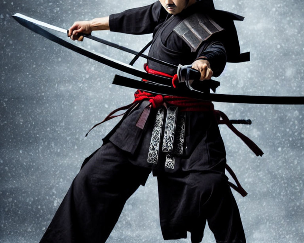 Traditional Samurai Attire Figure with Sword in Dynamic Pose