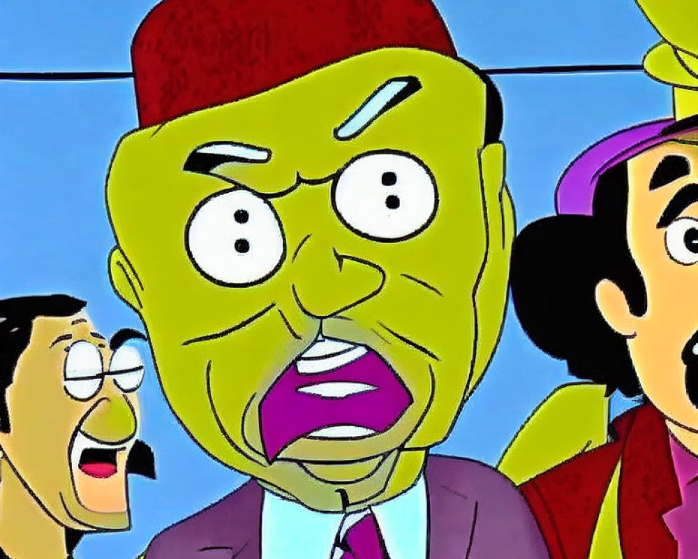 Colorful Cartoon Characters with Green Face and Fez Hat