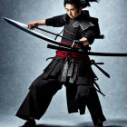 Traditional Samurai Attire Figure with Sword in Dynamic Pose