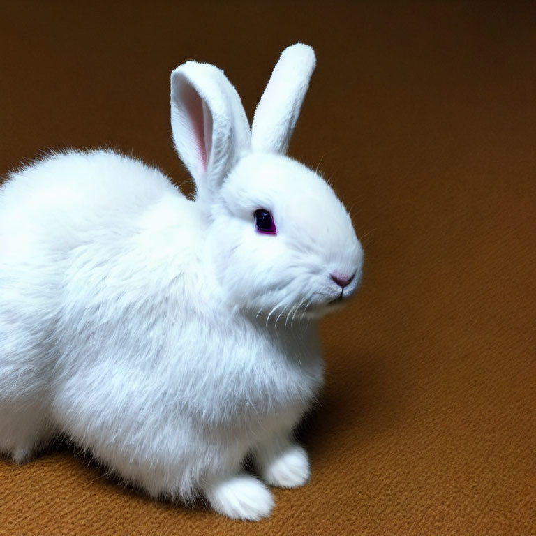 White Rabbit with Pink Eyes on Brown Surface