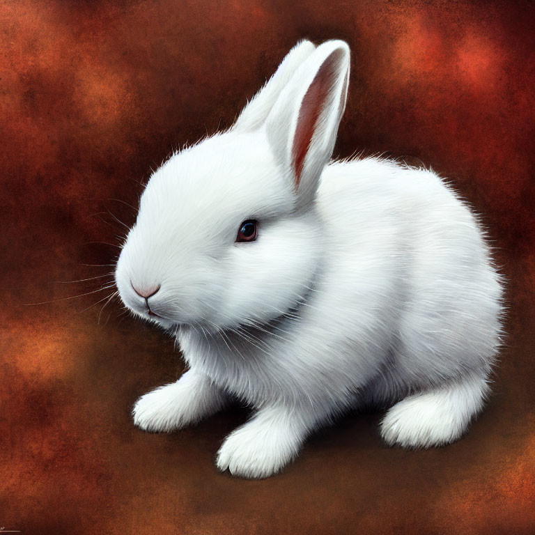 Realistic Fluffy White Rabbit Illustration on Warm Brown Background