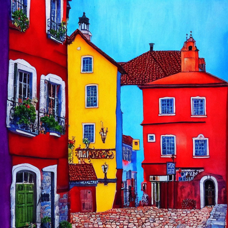 Colorful Watercolor Painting of European-Style Buildings