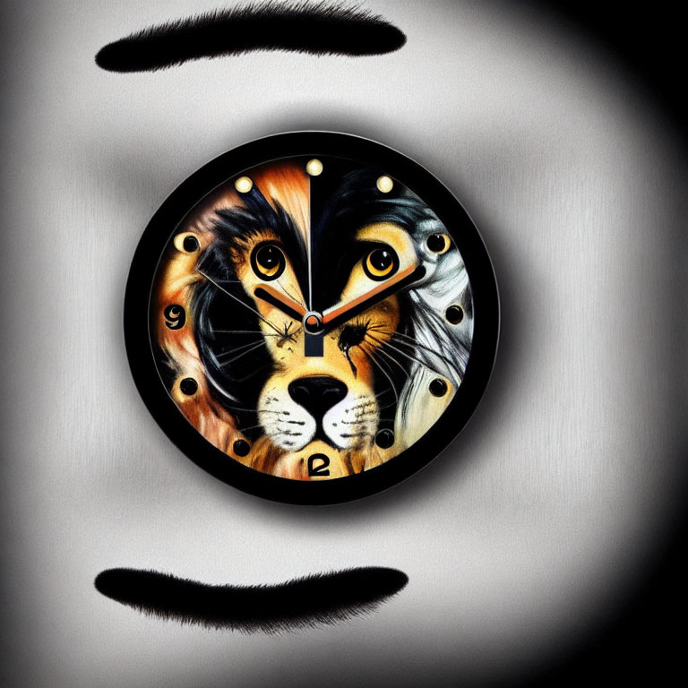 Tiger Face Artwork Wall Clock on Black Background