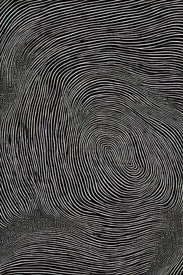 Monochrome abstract art with undulating lines for optical illusion.