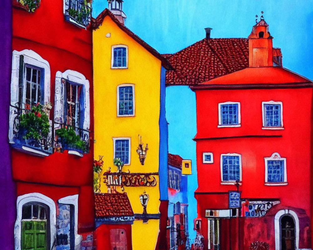 Colorful Watercolor Painting of European-Style Buildings