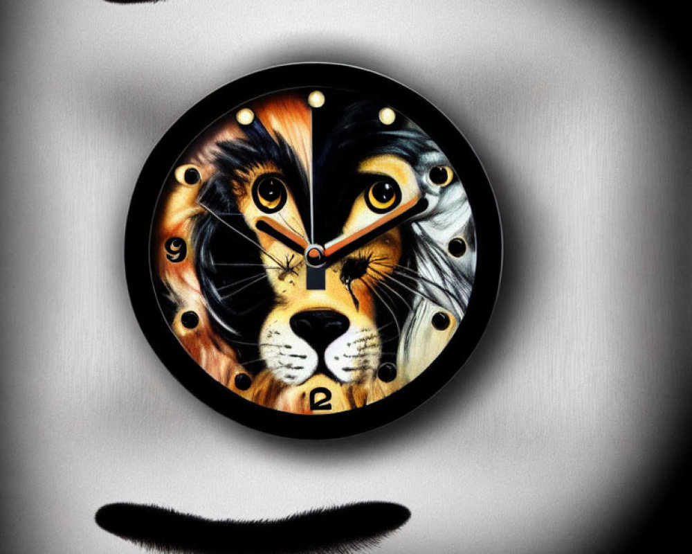 Tiger Face Artwork Wall Clock on Black Background