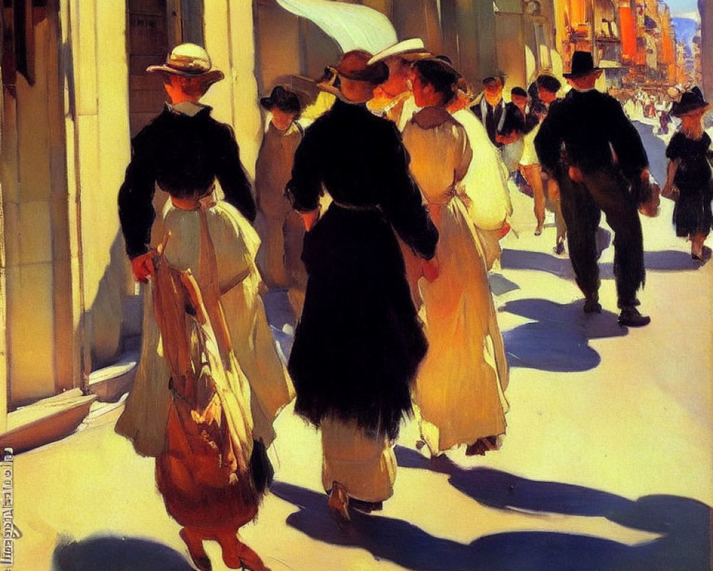 Early 20th-Century Street Scene with Elegant Individuals