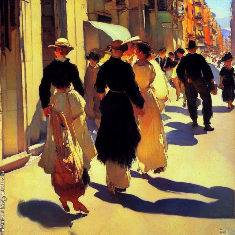 Early 20th-Century Street Scene with Elegant Individuals