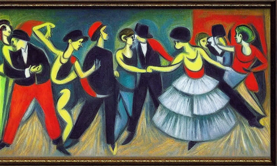 Colorful Abstract Painting of Dancing Figures