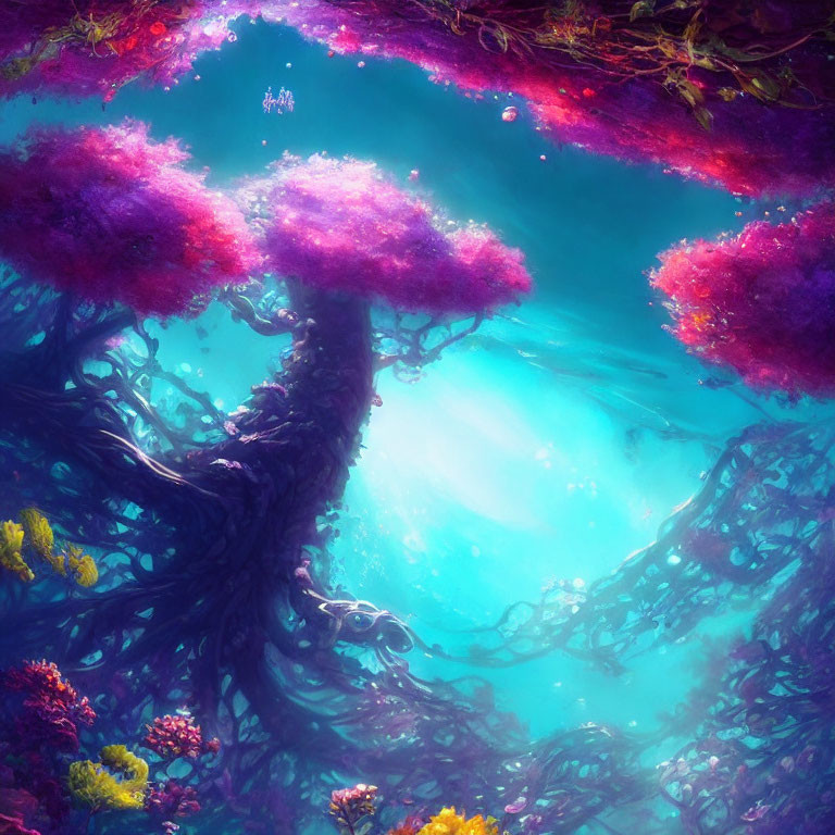 Colorful Coral Trees in Vibrant Underwater Scene