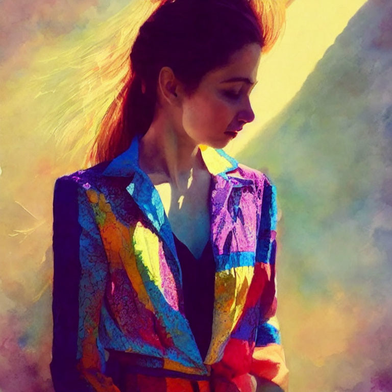 Colorful Blazer Woman Profile on Reflective Background