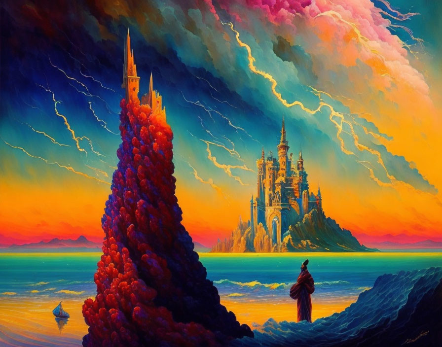 Colorful Fantasy Landscape with Person Gazing