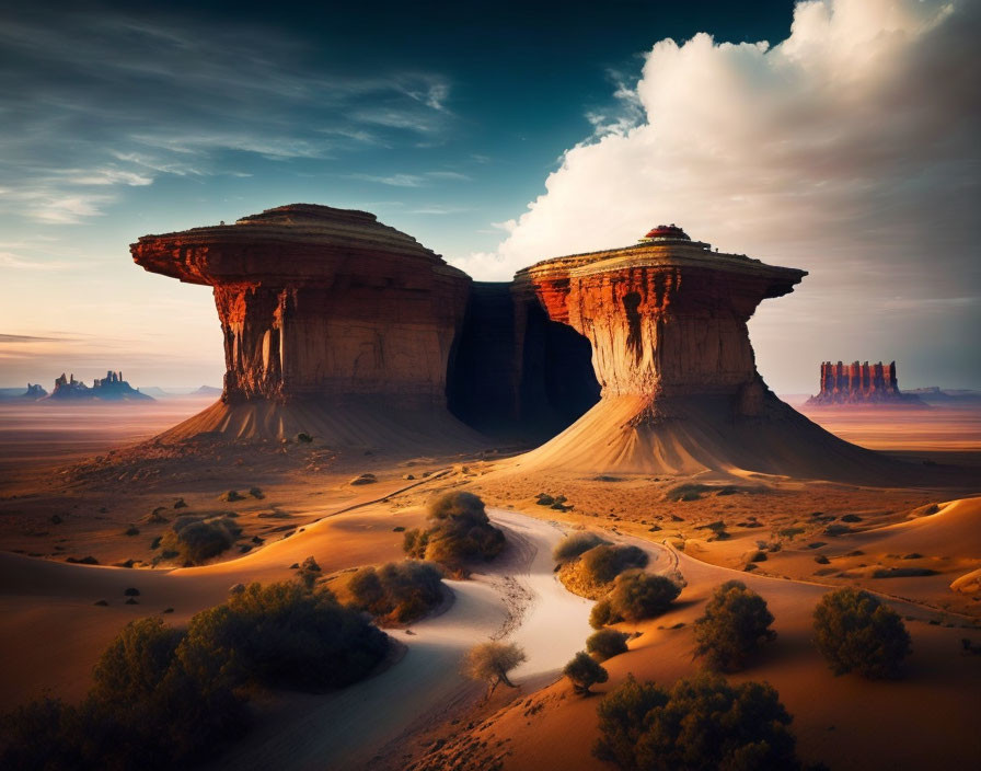 Majestic desert landscape with mushroom-shaped rock formations