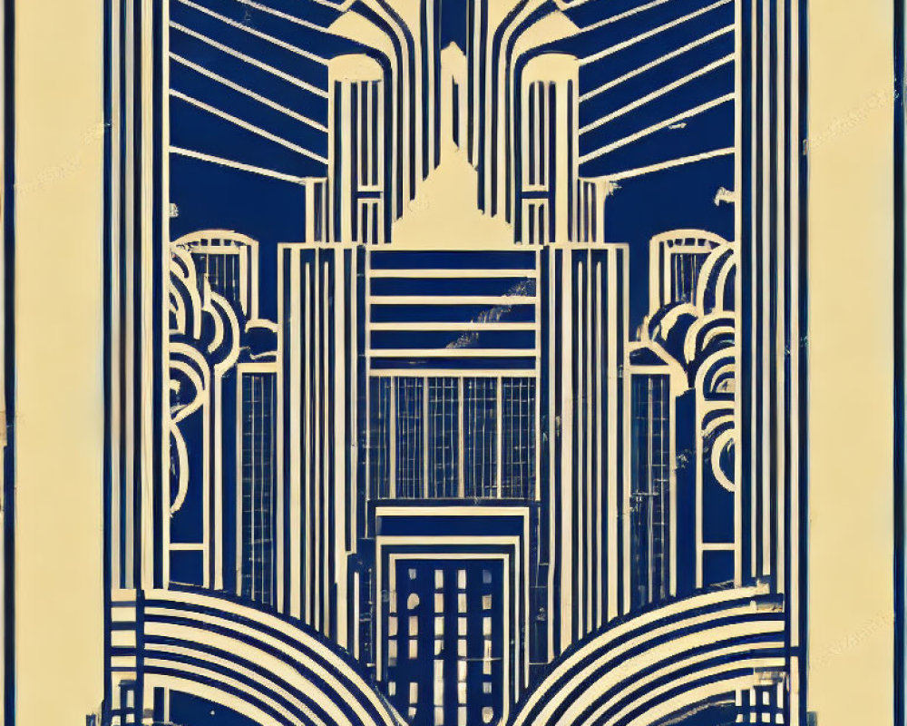 Geometric Art Deco Illustration in Blue and Beige