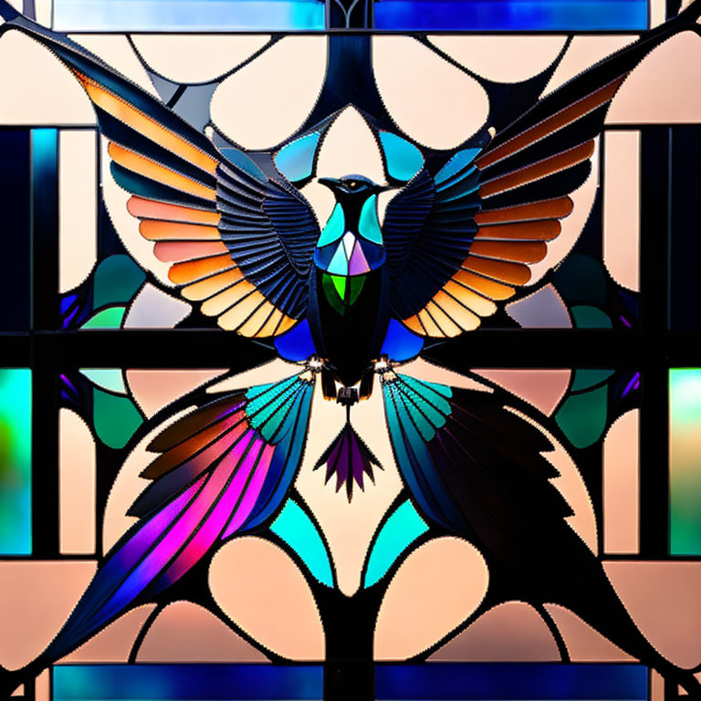 Colorful Stained Glass Window with Bird Design