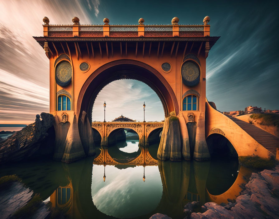 Intricate Arched Bridge Over Tranquil Water