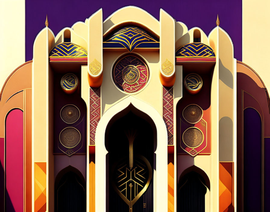 Ornate Islamic archway digital artwork with vibrant colors