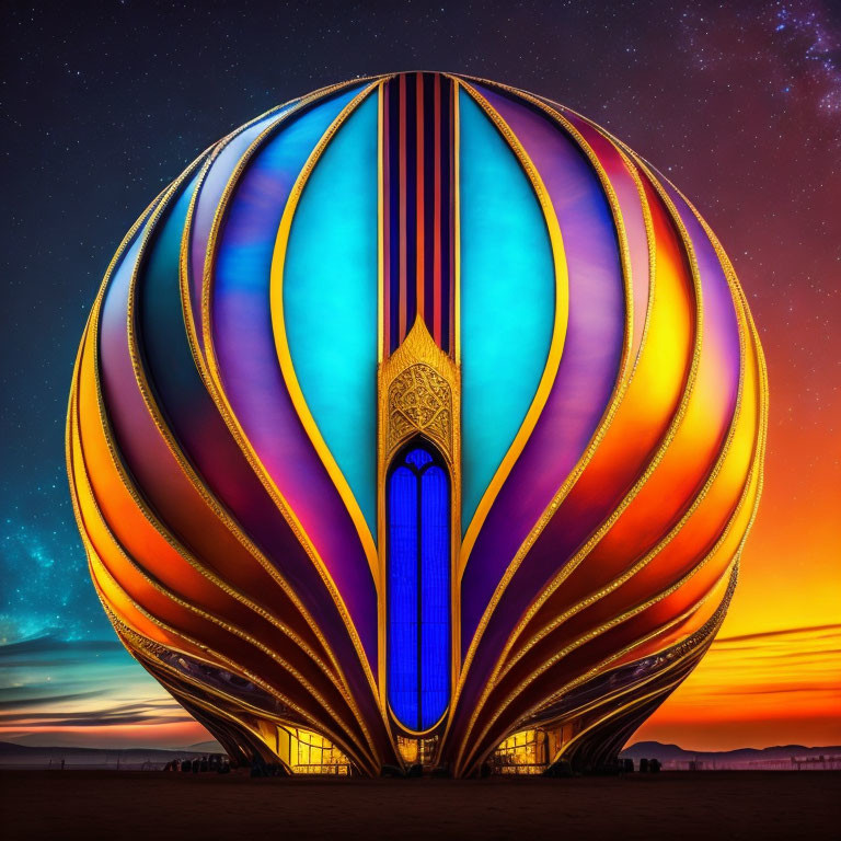 Colorful Stained Glass Hot Air Balloon in Twilight Sky