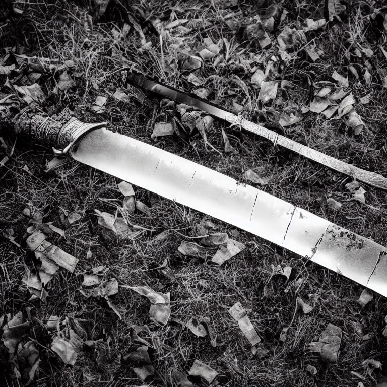 Traditional Katana Resting Among Fallen Leaves