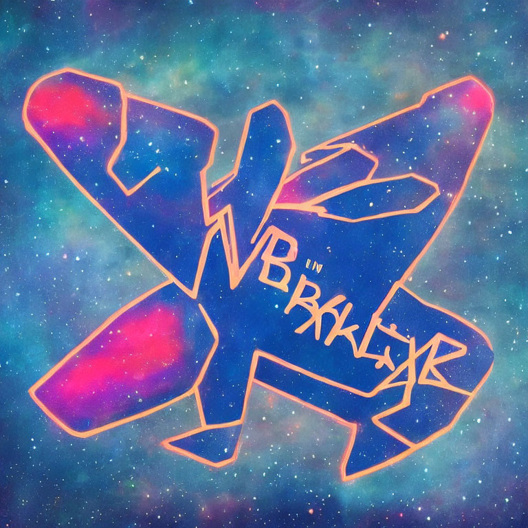 Colorful neon-style graffiti of letters W, B, and R on cosmic background.