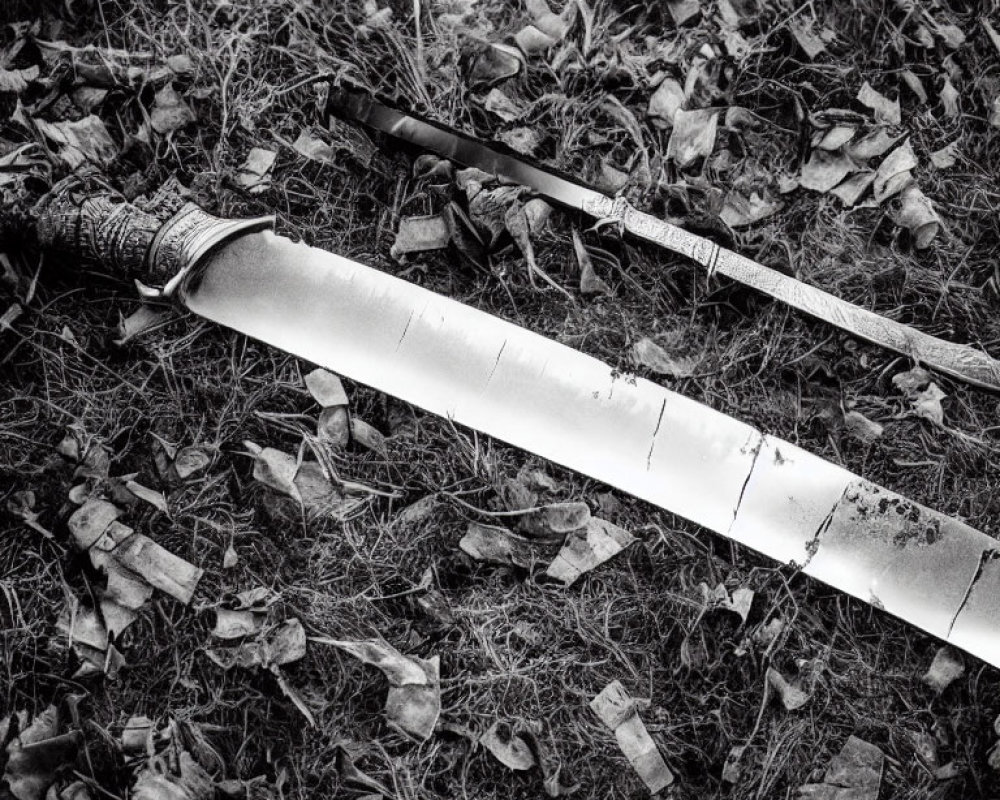 Traditional Katana Resting Among Fallen Leaves