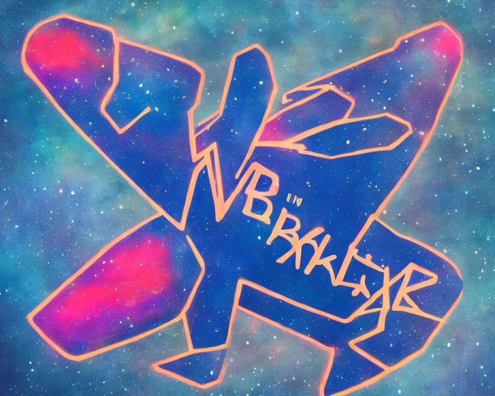 Colorful neon-style graffiti of letters W, B, and R on cosmic background.