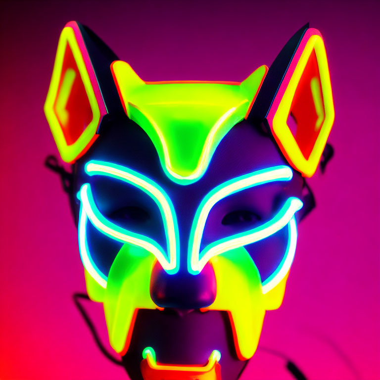 Neon LED Fox Mask on Vibrant Pink Background