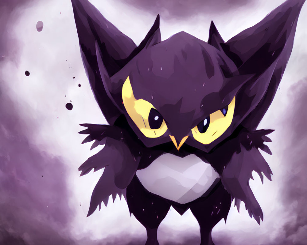 Stylized owl illustration with large yellow eyes and fierce expression