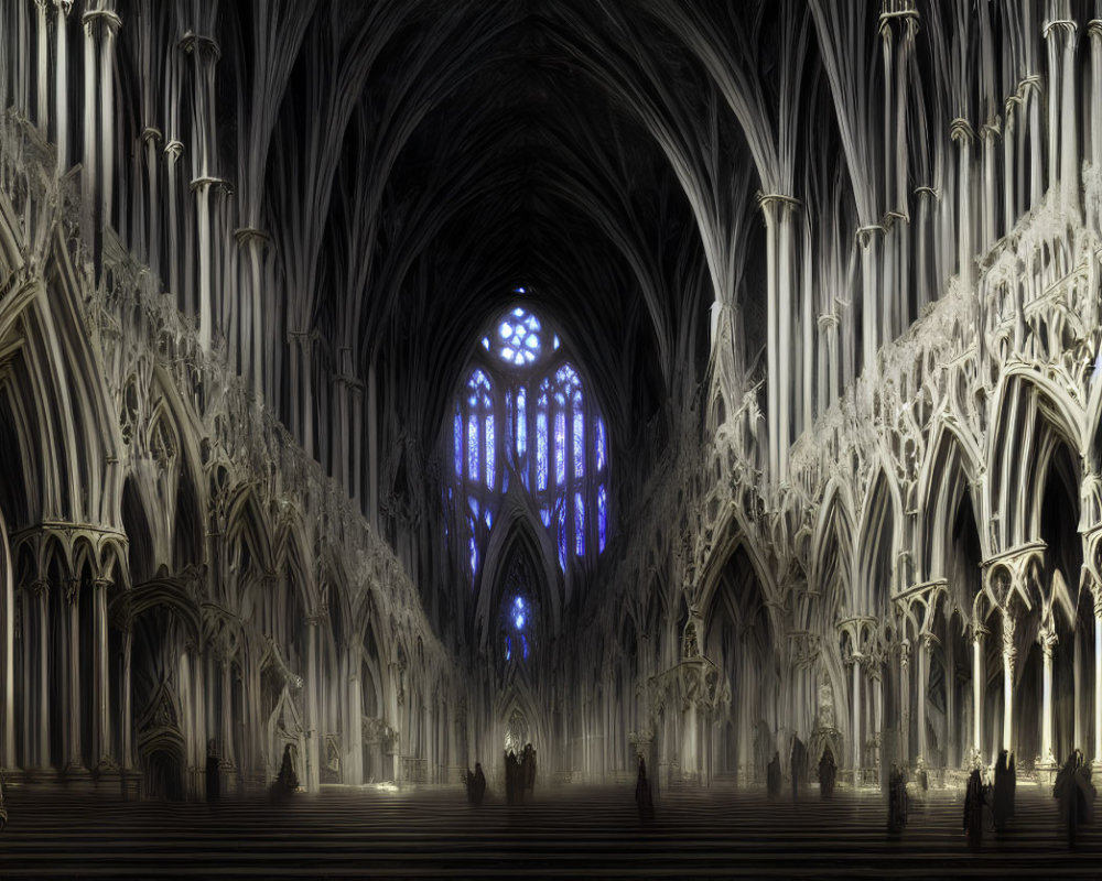 Gothic Cathedral Interior with Vaulted Ceilings and Stained Glass Windows