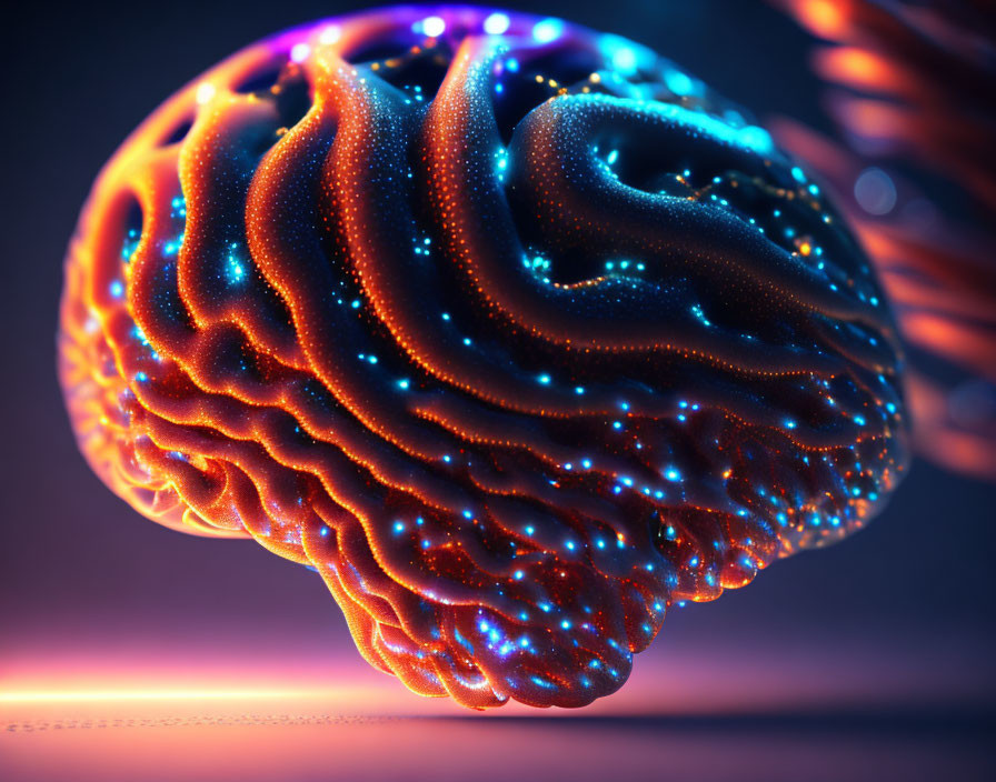 Digital Brain Illustration: Glowing Neon-Lit Design on Dark Background