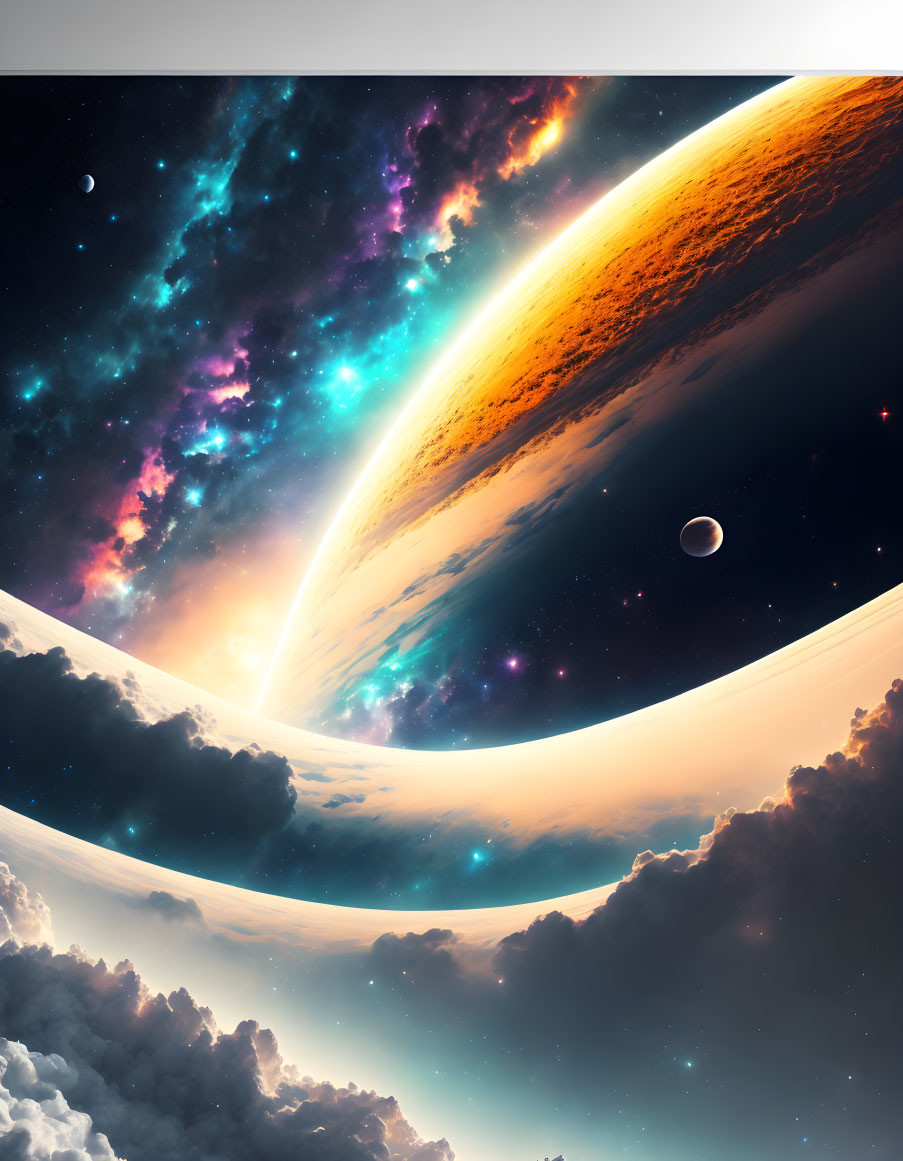 Orange Planet Horizon in Cosmic Scene with Starry Space Backdrop