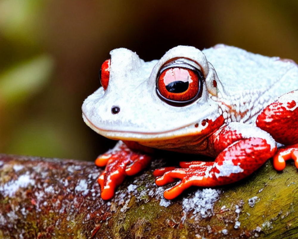 Colorful Frog with Red Skin and Orange Feet Perching on Branch