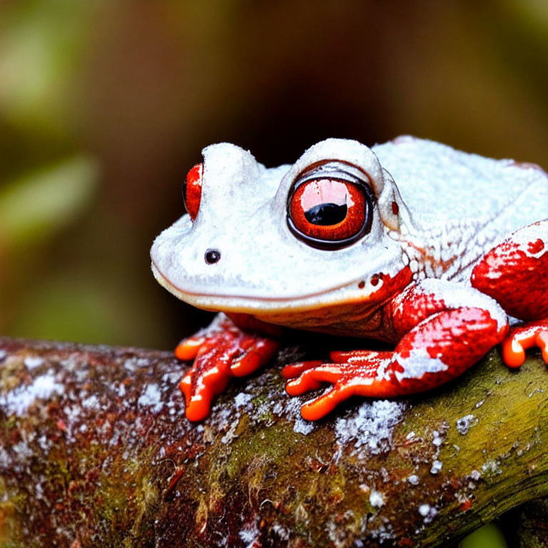 Colorful Frog with Red Skin and Orange Feet Perching on Branch