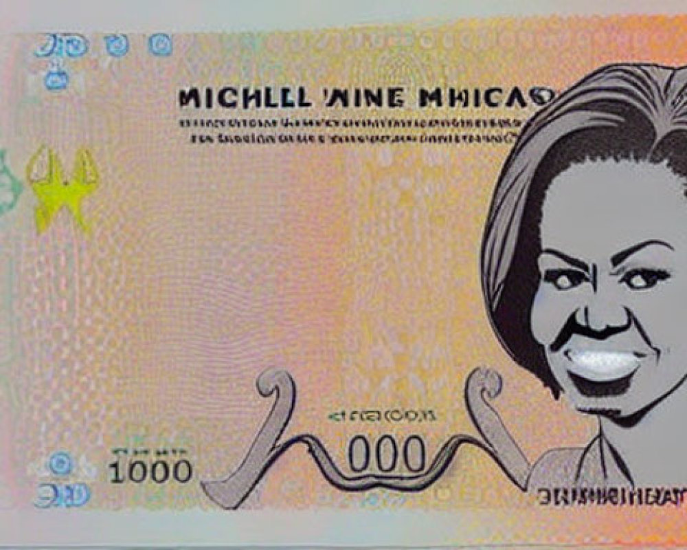 Colorful Banknote with Smiling Woman Portrait and Texts