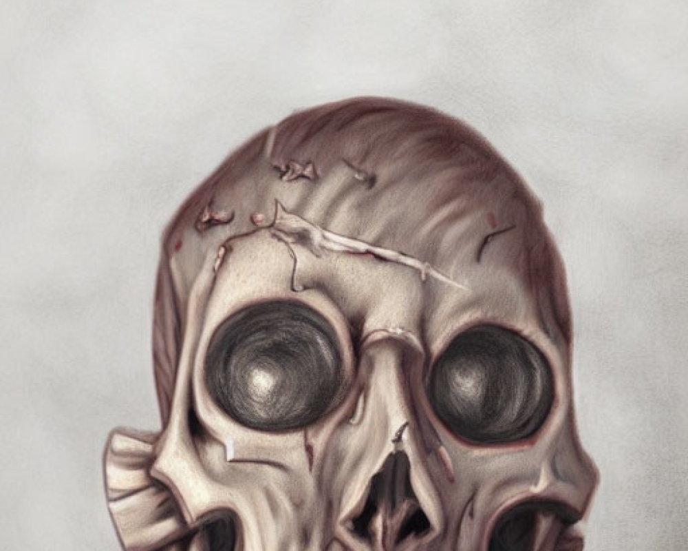 Detailed Human Skull Illustration with Visible Muscle Structure