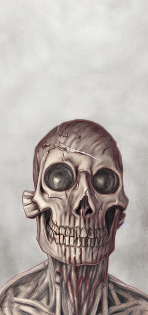 Detailed Human Skull Illustration with Visible Muscle Structure