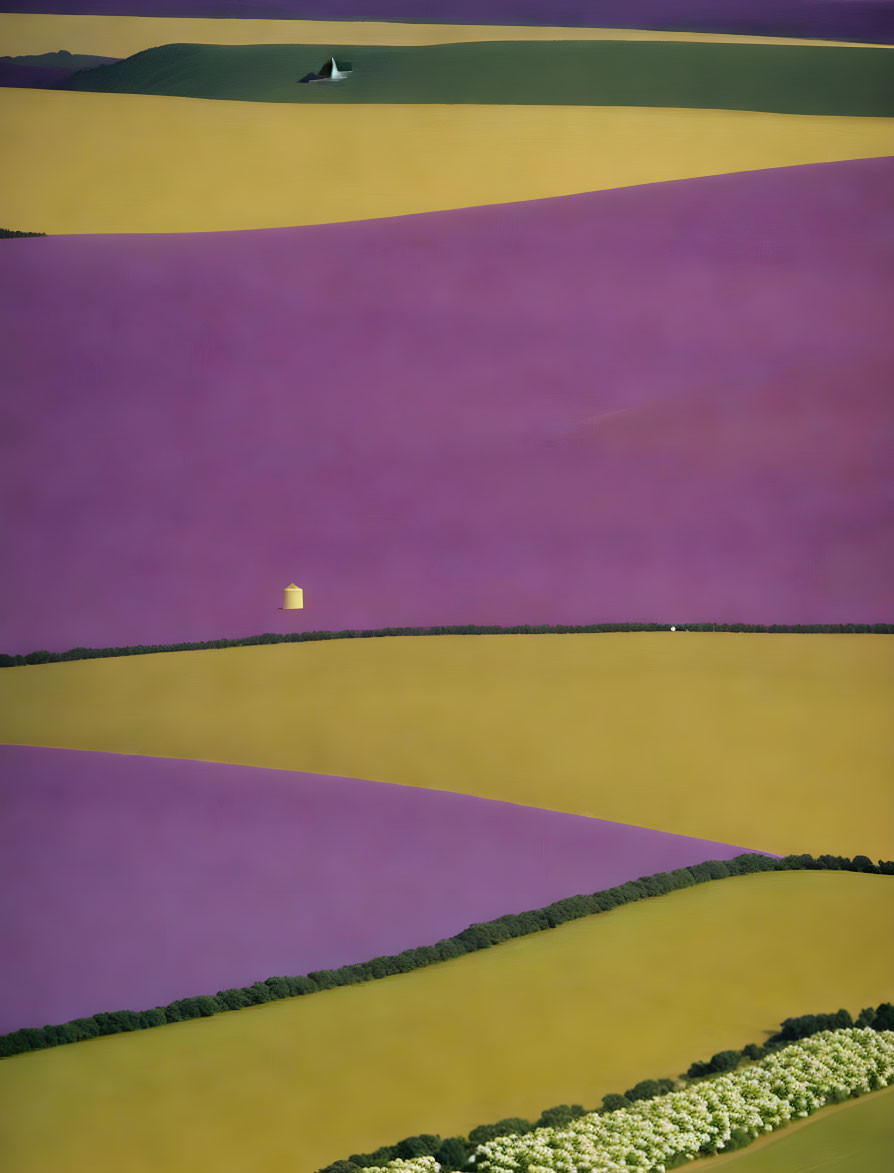 Layered Yellow and Purple Landscape with Solitary Structure