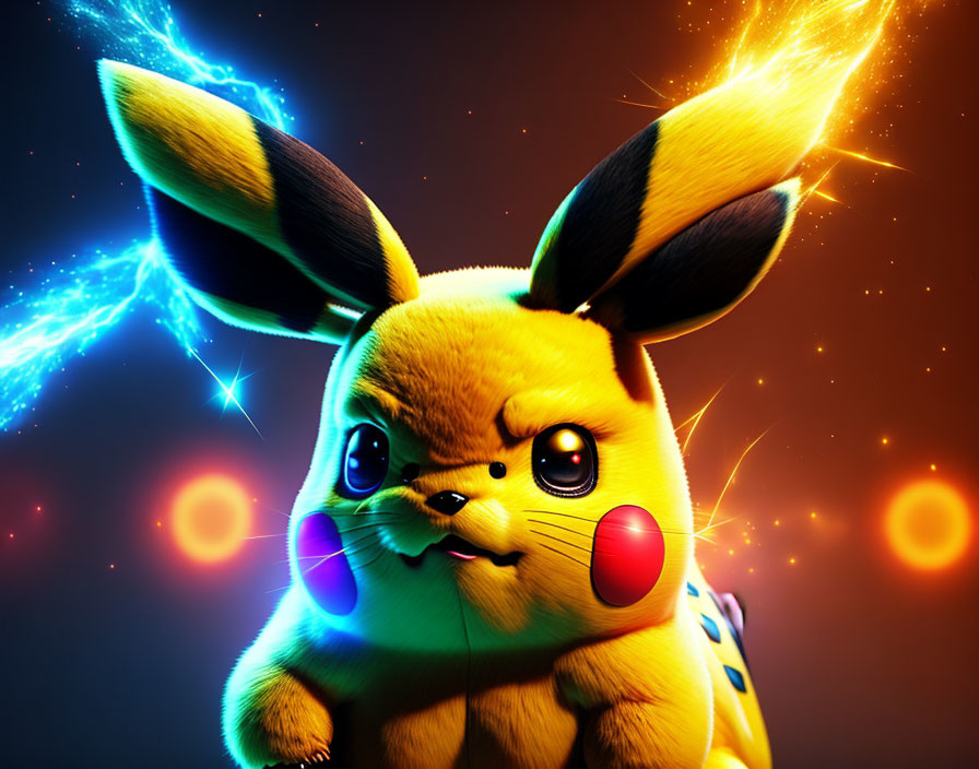 Electric Pikachu with glowing cheeks in vibrant image